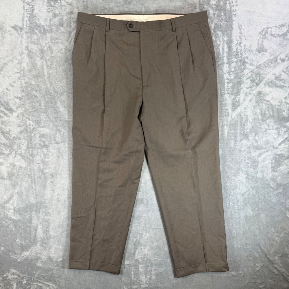 Pronto Uomo Pleated Wool Dress Pants Men's Size 42x32 Taupe Brown Cuffed Pants